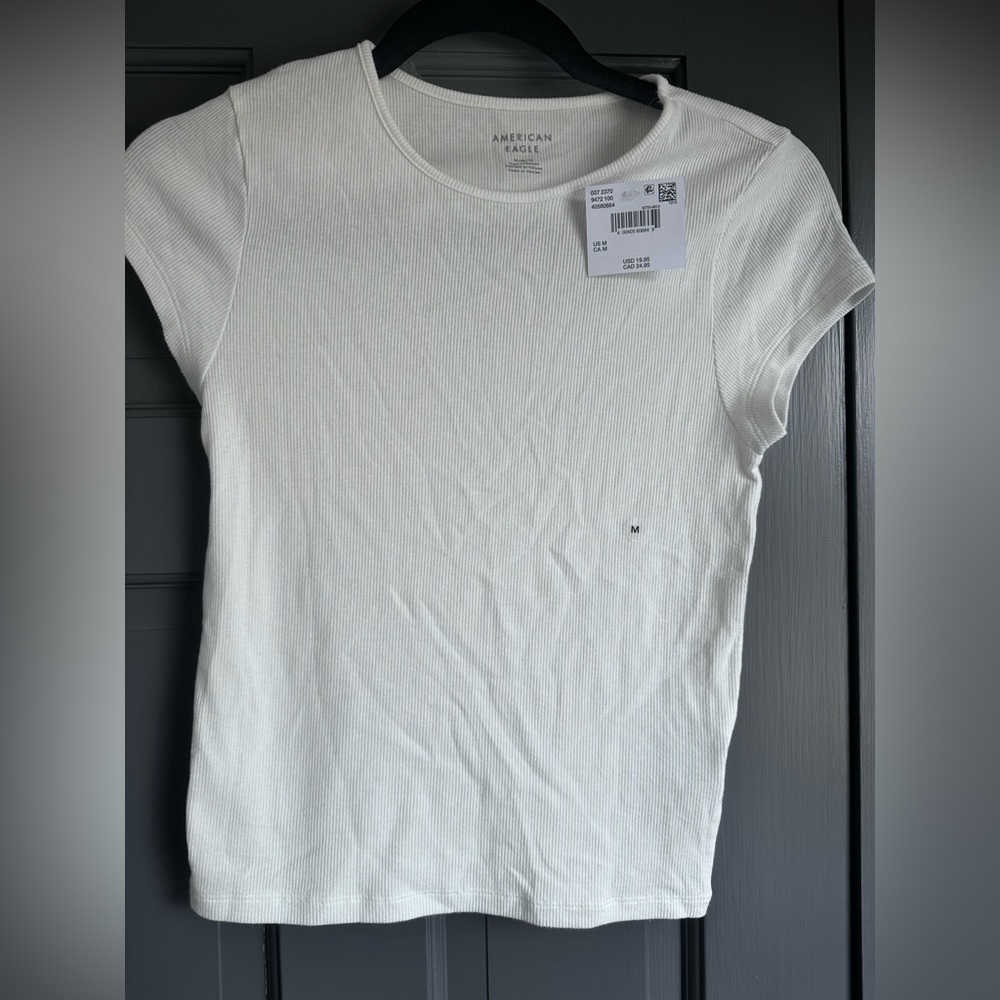 American Eagle Outfitters Women's White Ribbed Top